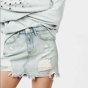 NWT Express High Waisted Distressed Denim Skirt